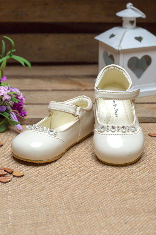 Girls Ivory Diamond Patent Leather Shoes